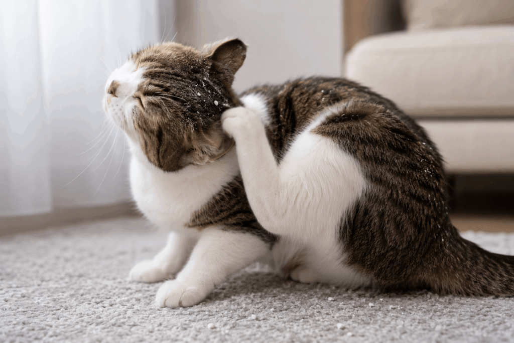 うちの猫が耳の後ろを激しく掻きむしっていて、フケのようなものも出ているんです。