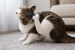 うちの猫が耳の後ろを激しく掻きむしっていて、フケのようなものも出ているんです。