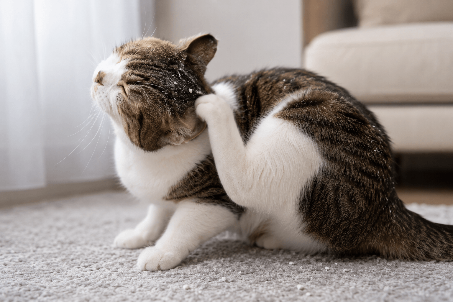 うちの猫が耳の後ろを激しく掻きむしっていて、フケのようなものも出ているんです。